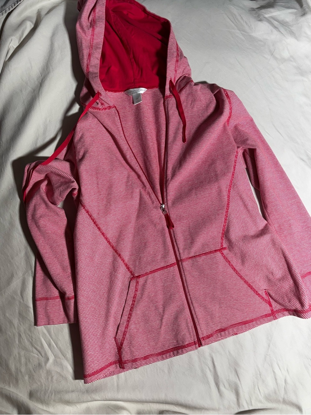 Christopher & Banks Pink Striped Zip-Up Hoodie with Hood